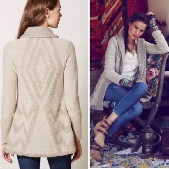 Anthropologie Angel of the North Equinox Cardigan Sweater Beige Tan Wool Blend M - Picture 2 of 12